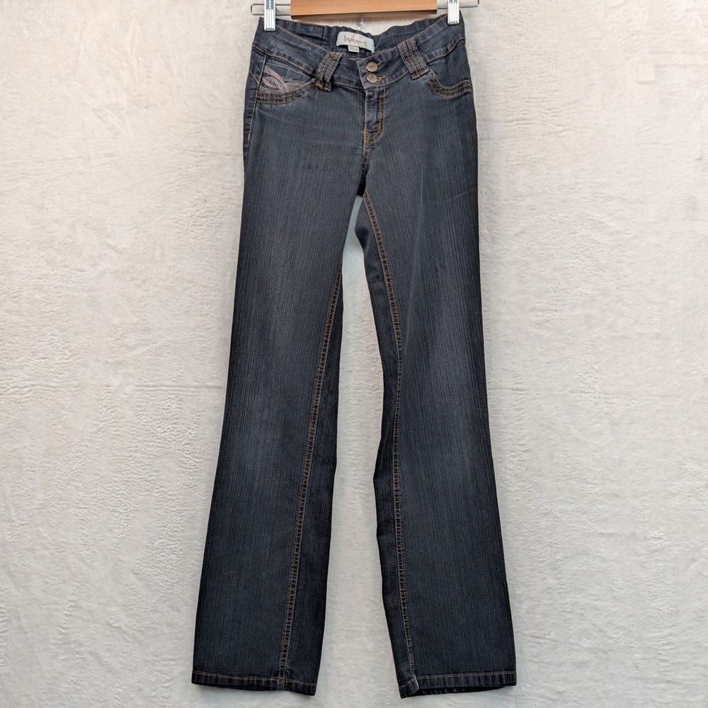 VTG Wanya Jeans Women's 28x33 Black Faded Slim Low Rise Bootcut Embroidered Y2K - Picture 1 of 12